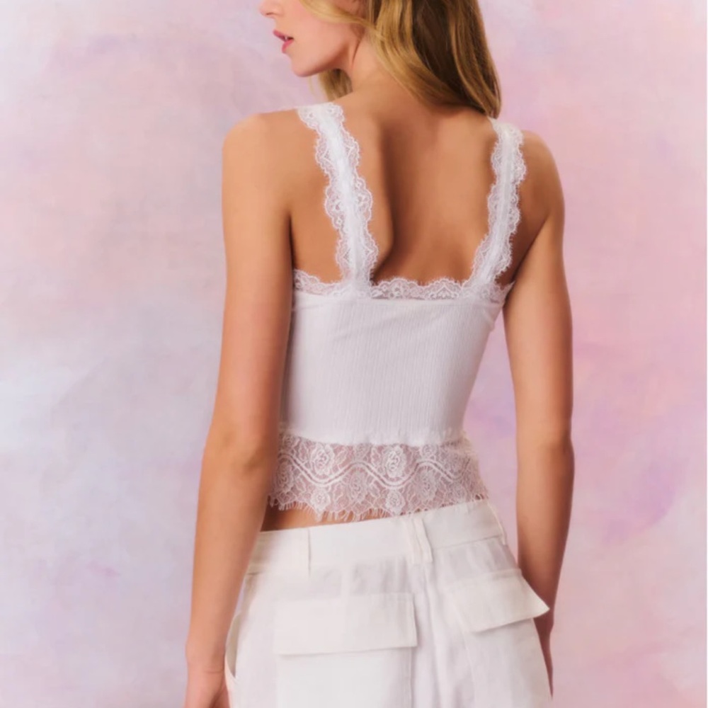 LoveShackFancy Septa Ribbed Knit Lace Cami WhiteNWT